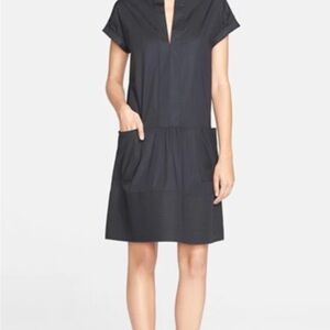 Vince. Roll Sleeve Dress Womens Large Black Shift Cotton Blend Business Cocktail